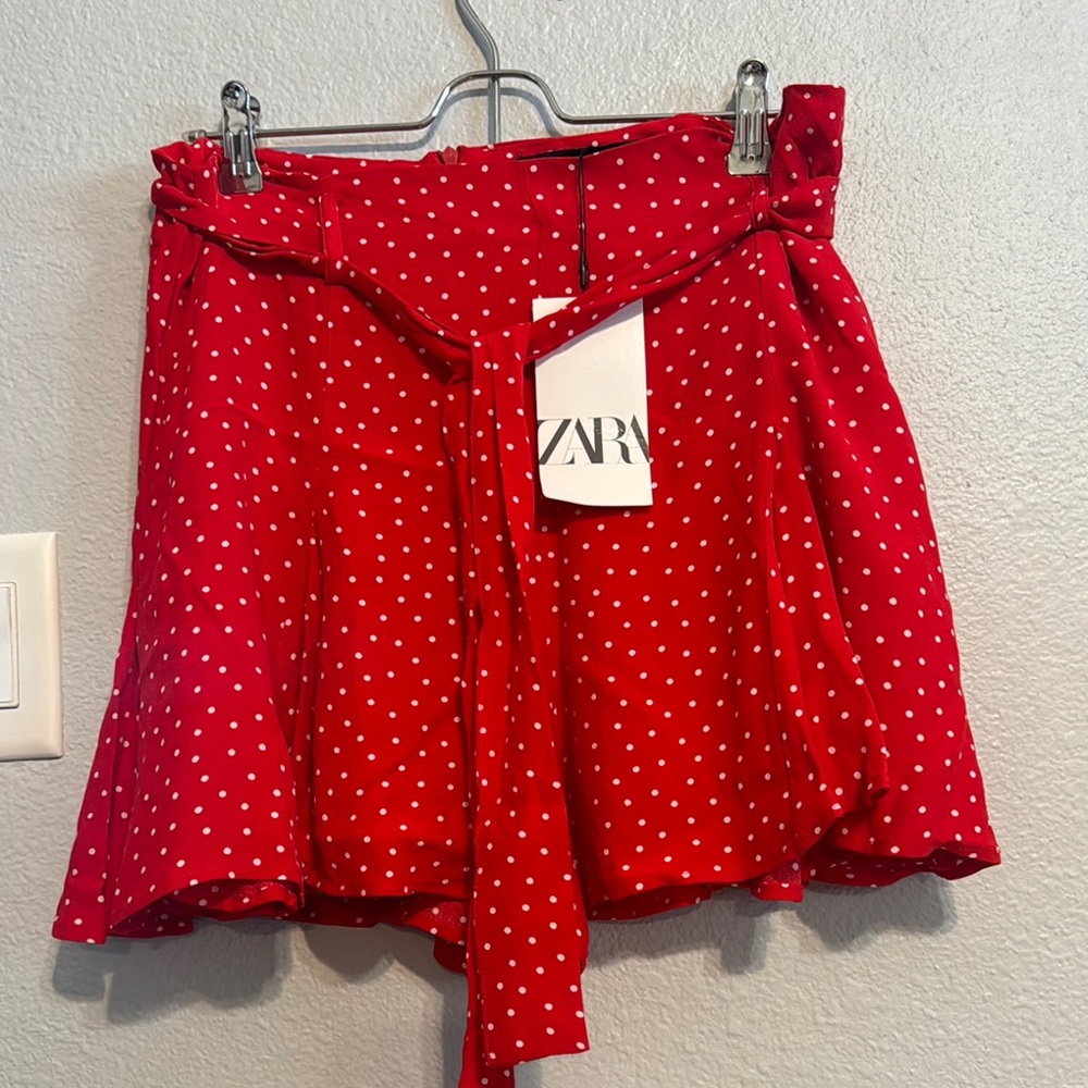 Zara Red and White Skorts with Polka Dot Design